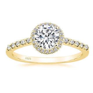 1.25Ct 14k Gold Plated 925 Sterling Silver Rings Round Halo Cubic Zirconia Women Engagement Rings