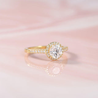 1.25Ct 14k Gold Plated 925 Sterling Silver Rings Round Halo Cubic Zirconia Women Engagement Rings