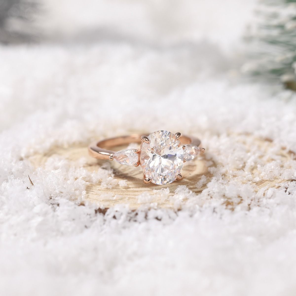 3ct 925 Sterling Silver Ring Rose Gold 3-Stone Oval Zircon Cut Women Engagement Band