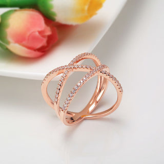 Rose Gold 925 Sterling Silver Ring Women X Shape Cross Cubic Zircon Wedding Bands
