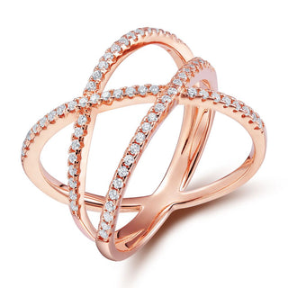 Rose Gold 925 Sterling Silver Ring Women X Shape Cross Cubic Zircon Wedding Bands