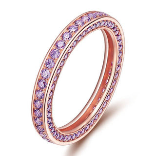 Women Rose Gold 925 Sterling Silver Ring Purple Cubic Zirconia Eternity Rings